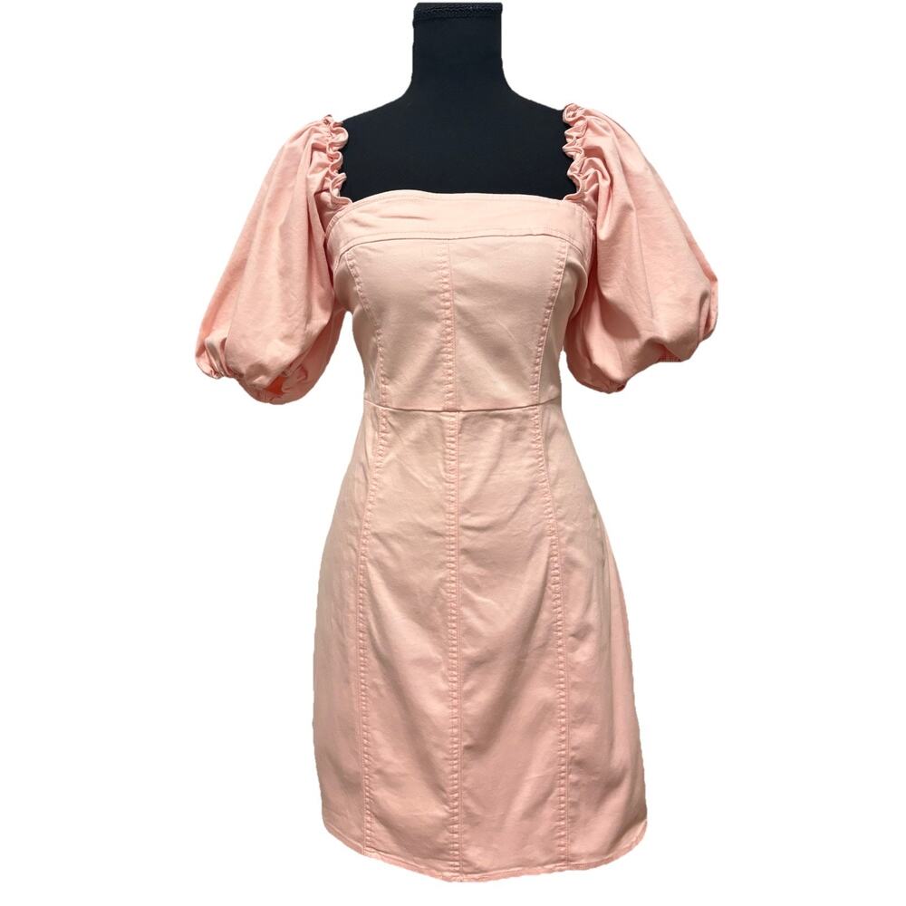 Mable NWT Pink Puff Sleeve Mini Dress Womens L Square Neck Cottagecore